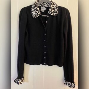 Jacqueline Ferrar Sweater Women’s Small Black Lambs Wool Angora Feminine Leopard